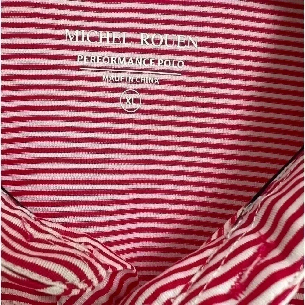 Michel Rouen Red & White Stripe Short Sleeve Men’s Golf Polo - Picture 5 of 7